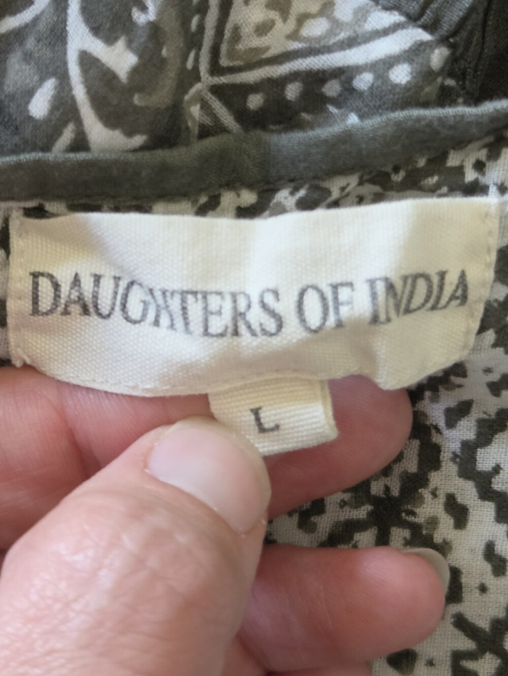 Daughters Of India Boho Tiered V-Neck Midi Dress in Olive and White - Picture 5 of 6